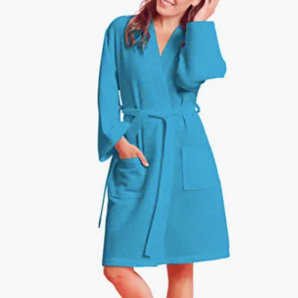 Turquoise women's waffle robe - medium